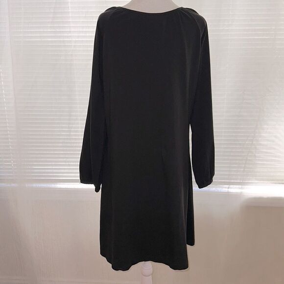 TAKE TWO M Black Boho Embroidered Scoop Neck Tie Front Balloon Sleeve Dress - Picture 8 of 11